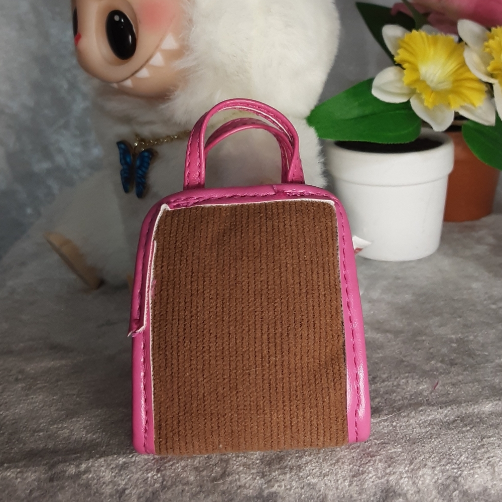 Doll Size Tote Bag With Detachable Bow Pink Brown - Picture 3 of 6
